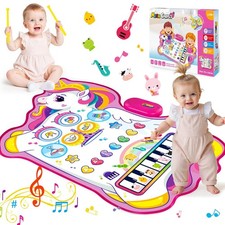 Tapis Musical Licorne Jouet Fille 1 2 Ans, Tapis De Jeux à 3 en 1avec 8 Instr...