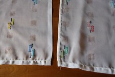 Paire de rideaux N°24 blanc voilage voile bleu jaune noir 34 x 122 cm