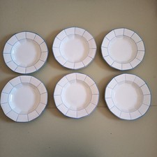 6 Anciennes Assiettes Plates Onnaing Nord Blanche lisere bleu