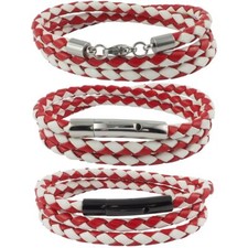 Collier En Cuir Pour Hommes Tressé Rouge Et Blanc 17-100 Cm De Long