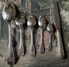 Ercuis, Ravinet d’Enfert & Saint Médard 5 Cuillères 1 Couteau décor À La Perle