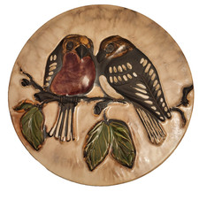 Cadre rond ,plaque en céramique émaillée et relief oiseau,Rusha Art ,Allemagne19