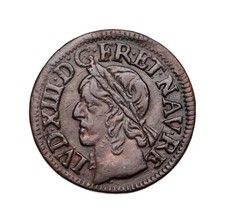 France - Double Tournois 1642 H (La Rochelle) Warin - Louis XIII - TTB+