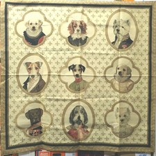 TAPISSERIE MURALE TEXTILE TISSEE DECOR CHIENS EN MEDAILLON DÉCORATIF 140 X 142
