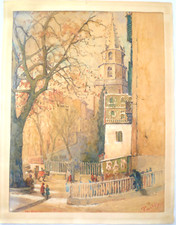 ANCIENNE AQUARELLE MARSEILLE LES ACCOULES SIGNÉE PAUL DU CHELAS (1856 - 1940)