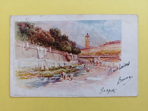 Cpa dos bleu 1900 aquarelle - cpa,