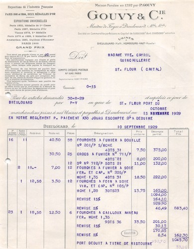 Facture 1929 maitres de - 1929,