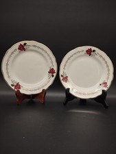 2 assiettes anciennes Sarreguemines HARRY - 20 cm - décor rose rouge et dorure 