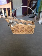 Ancien Porte-Bouteille de Vin Panier en Osier et métal - Vintage