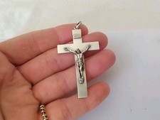 ANCIENNE GRANDE CROIX ARGENT MASSIF XIXe PENDENTIF CRUCIFIX