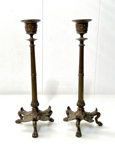Paire bougeoirs bronze - de,