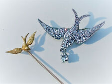 LOT / 2 BEAUX BIJOUX ANCIENS HIRONDELLE / EPINGLE en FIX + BROCHE avec STRASS