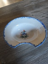 Ancien PLAT à BARBE Faïence Ancienne Décor Peinture Florale XIXème - Émail Abîmé