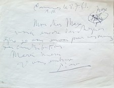 LETTRE AUTOGRAPHE PICASSO ADRESSE A MAX PELLEQUER   LE 08 07 1961 