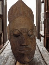 Ancien masque africain ethnique en bois signé, vintage, art tribal authentique