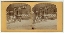 photo stéréo 1870 transport des tonneaux quai aux vin - vigneron - stereoview
