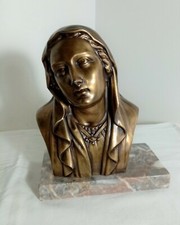 BUSTE FEMME RELIGIEUSE EN EXTASE EN REGULE VERS 1970 SIGNEE ARTAU (??) 15 cm