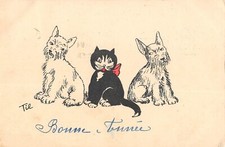 CPA FANTAISIE REPRESENTANT 1 CHAT ET 2 CHIENS / CAT / ILLUSTRATEUR