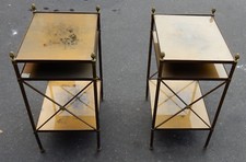 1950/70' Paire d'Étagères En Laiton à 3 Niveaux Maison Baguès à Croisillons