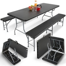 AREBOS Ensemble de Table de Camping Pliante Aspect rotin table de camping pliant