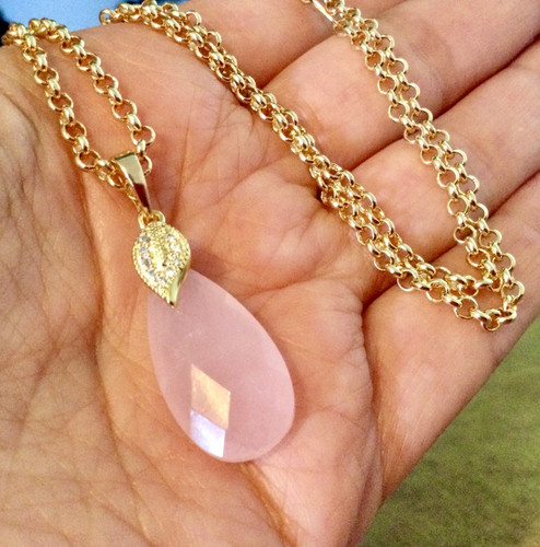 Collier quartz rose plaqué - quartz, rose-plaqué