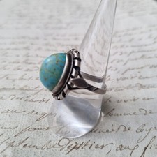 BAGUE Vintage en ARGENT MASSIF Cabochon Turquoise Silver Ring TTD56