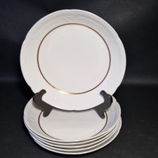 🔅 6 assiettes creuses en porcelaine du Berry création Lourioux blanche & or