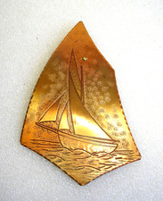 petit Tableau ,art sur cuivre décor bateau  par R.HAMEL (de 1990)