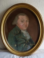Tableau dessin pastel ancien fin 18 siècle XVIII Portrait homme cadre ovale