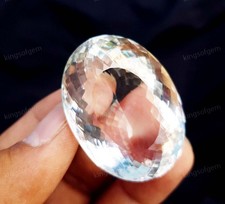 133 Ct Couleur Blanc Naturel Cristal Forme Ovale Quartz Oeil Propre Pierre...