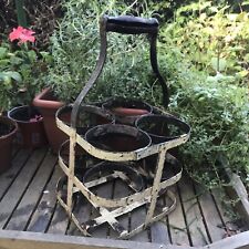 Antique French Zinc Metal Wine Bottle Milk Bottle Carrier Basket Shabby Chic