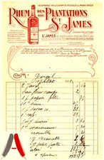 ● Rhum Saint James - Antilles - Georgel - Facture 1926 facturette alcool etc