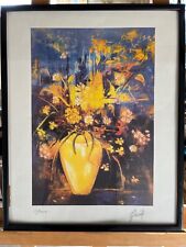 Lithographie signée et numérotée - Bouquet de fleurs dans un vase jaune