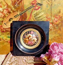ANCIEN CADRE XIXe en bois noirci / verre bombé et son BOUQUET de FLEURS séchées