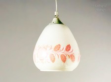 Opaline Glass Pendant Light White with Pink Floral Design FRENCH Vintage