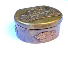 Boîte ancienne laiton grue Japon Asie petite vintage antique Asian brass box