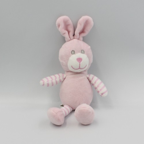 Doudou lapin rose blanc rayé