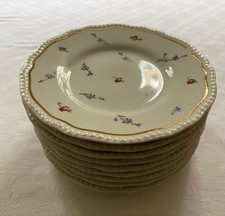 9 assiettes à dessert Bernardaud Limoges, semis De Roses Et De Barbeaux