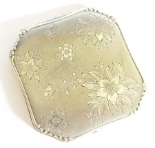 POUDRIER ALPACCA HOKA ETUI A POUDRE HOUPETTE MIROIR MINAUDIERE FLEURS COMPACT