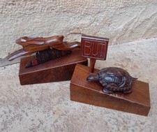 Serre-livres en Bois Sculpté Art Déco Le Lièvre et La Tortue Jean de La Fontaine