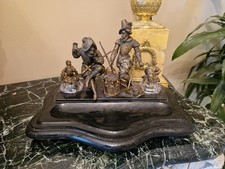 Encrier Ancien En Bronze Et Marbre, Ðecor Militaire