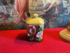 ANCIEN POT À ÉPICES / THÉ / TABAC - FAÏENCE MAJOLIQUE BARBOTINE FLEURS FIN 19°s.