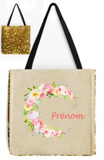 sac shopping tote bag sequins or verso chanvre personnalise prenom  réf 02
