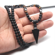 Collier Homme 64cm de perles oeil de Tigre, Hématite, Agate mate (Cordon acier)