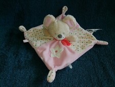 Doudou plat souris rose blanc  pois Mots d'enfants  Etat neuf