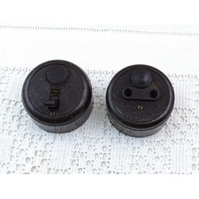 2 French Vintage Round Bakelite Light Switch and Plug, Retro Old Style Lighting