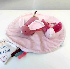 Doudou Plat Rond Oiseau Rose