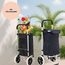 Chariot de courses 2 roues pliable | bleu foncé gris noir | structure...