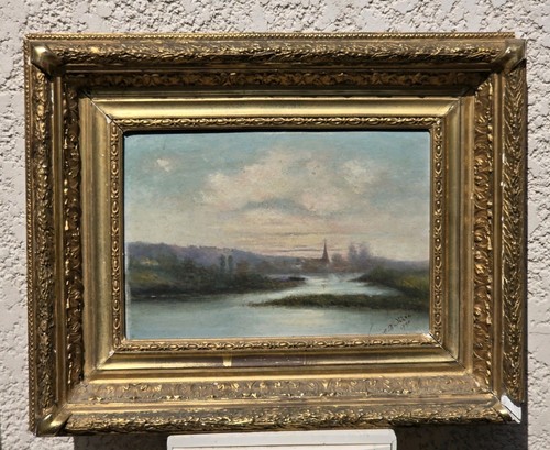 Tableau ancien signé - bord, de
