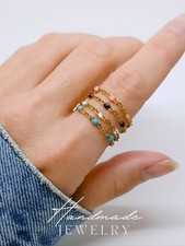 Bague chaine émaillé acier inoxydable or rose blanc noir bleu gigi ring Cadeau